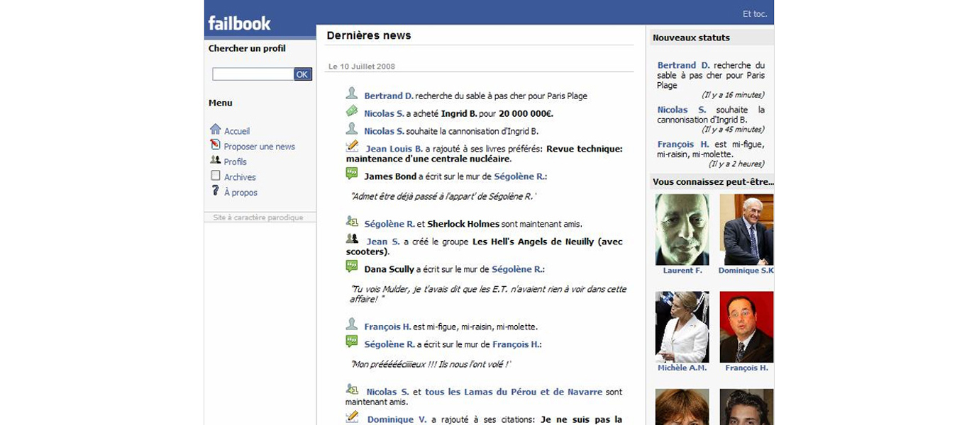 Failbook - page d'accueil